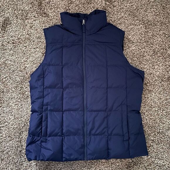 Lands’ End quilted goose down puffer vest Women’s size Large (14-16) Navy blue - Picture 1 of 8